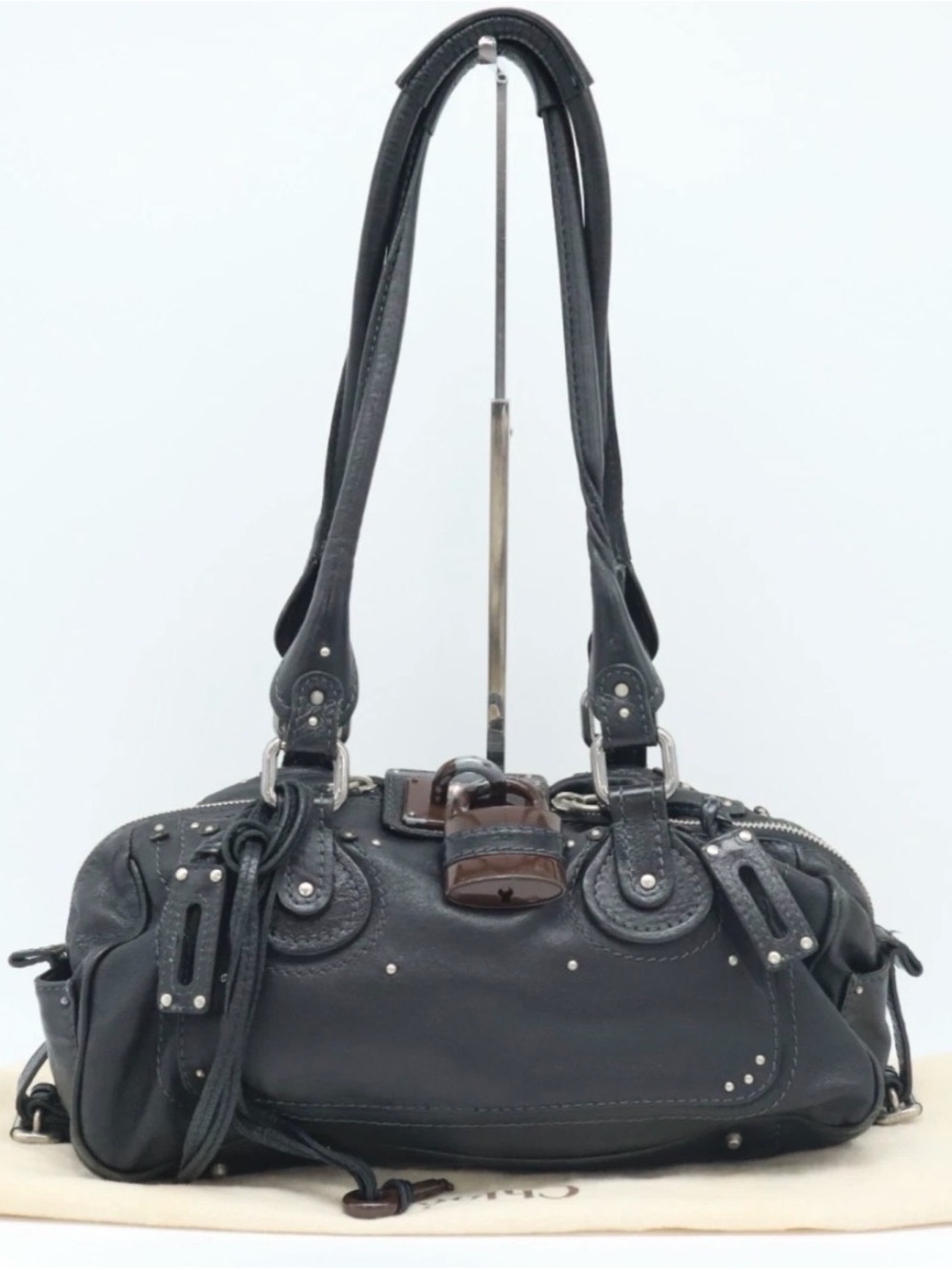 Chloe Paddington Black Leather Studded Shoulder Bag